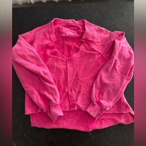 Pilcro Sweatshirt Womens XS pink V Neck Raw Edge Raglan Hi Low Hem 100% Cotton